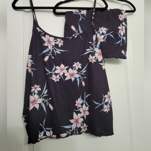 Feminine Black w/Pink Floral Lounge PJ Shorts & Top Set